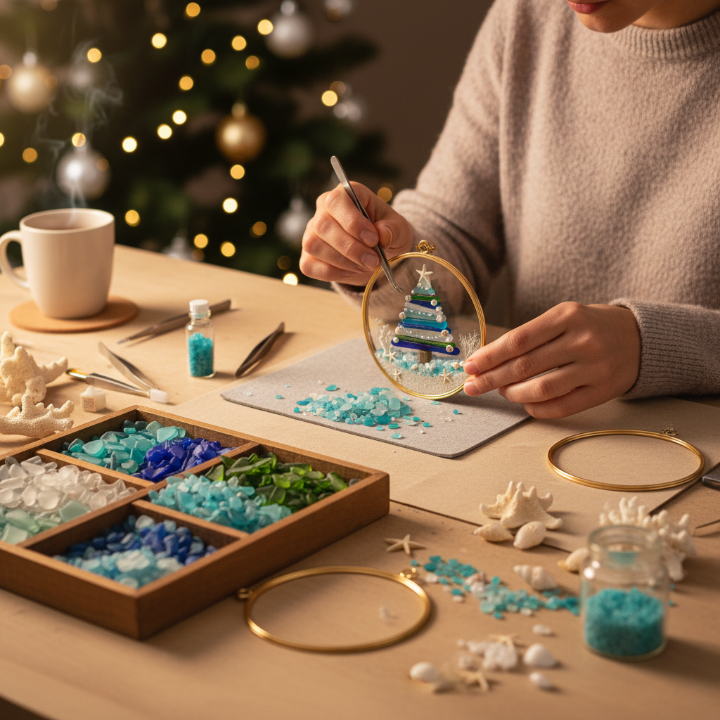 🌊✨Sea Glass Christmas Tree Ornament – Handmade Coastal Holiday Decor-tidenox