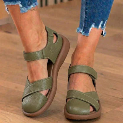Orthopedic Leather Cross-Strap Comfort Sandals – Cushioned Open Toe