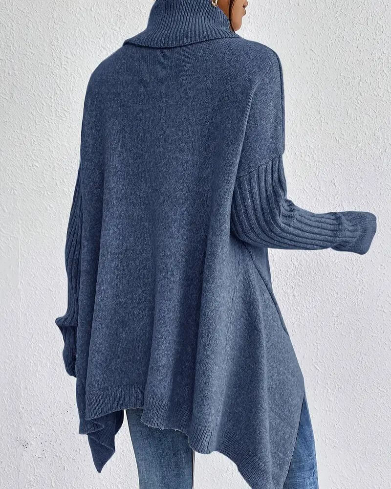 Elegant Asymmetric High Neck Sweater
