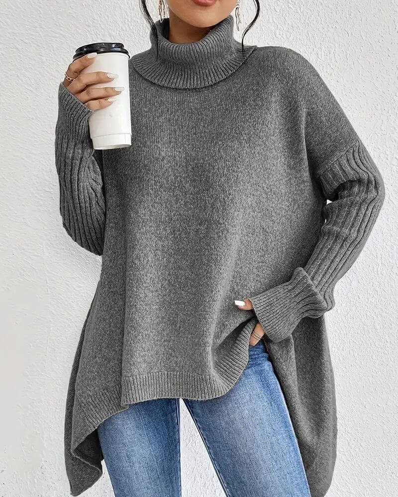 Elegant Asymmetric High Neck Sweater