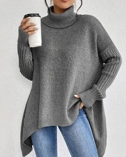 Elegant Asymmetric High Neck Sweater