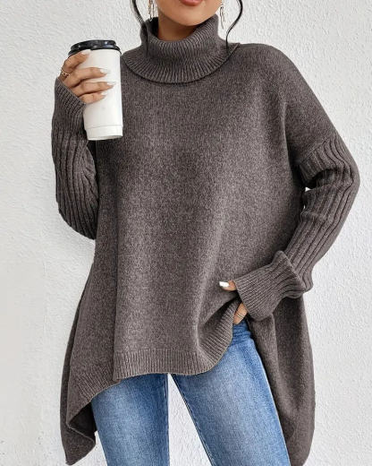 Elegant Asymmetric High Neck Sweater