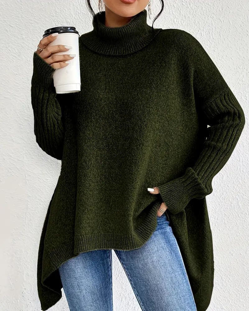 Elegant Asymmetric High Neck Sweater
