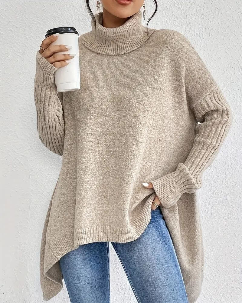 Elegant Asymmetric High Neck Sweater