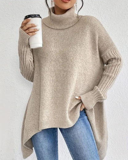 Elegant Asymmetric High Neck Sweater