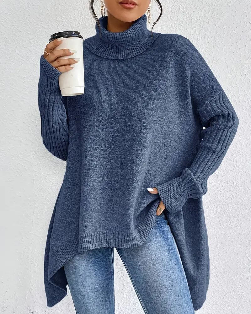 Elegant Asymmetric High Neck Sweater