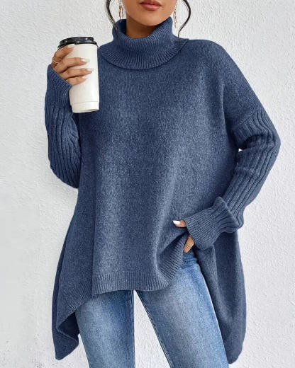 Elegant Asymmetric High Neck Sweater