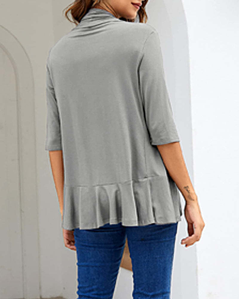 Women's Open Front Cardigan 3/4 Sleeve Draped Ruffles Soft Knit Sweaters - Zeagoo (Us Only)-tidenox