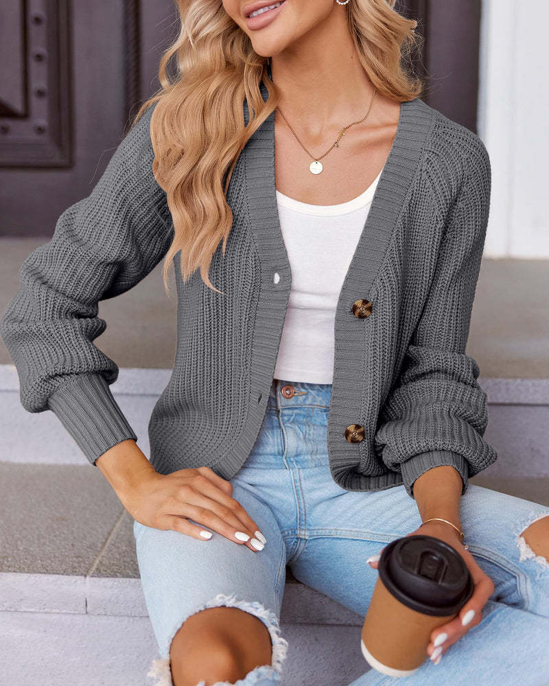 Zeagoo Women's 2023 Fall Chunky Knit Cardigans Open Front Long Sleeve V Neck Button Loose Cardigan Sweaters-tidenox