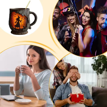 Handmade 3D Halloween Mug – Witch & Cat Design-tidenox