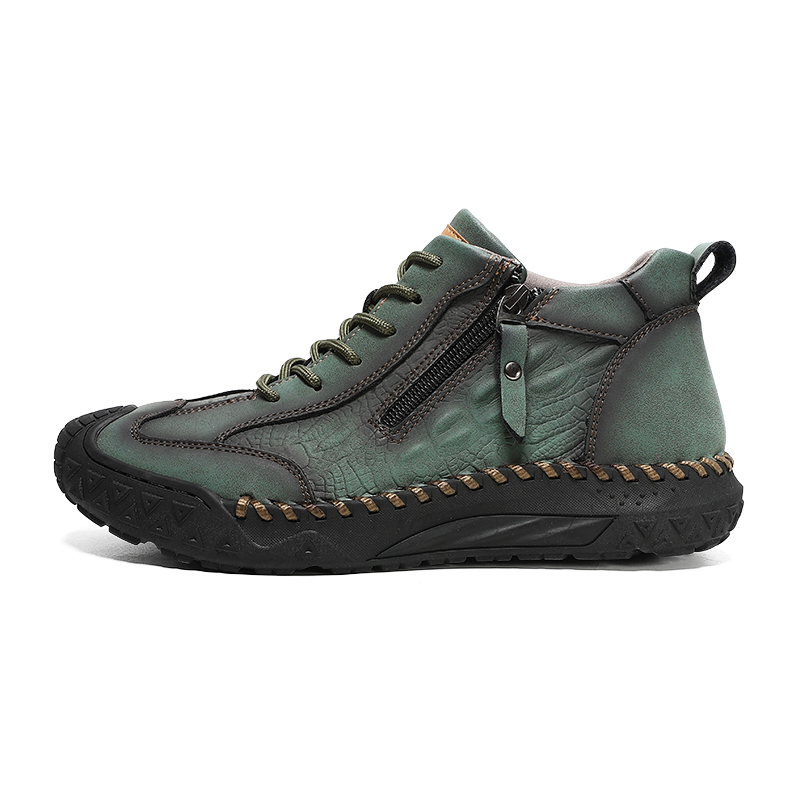 Men’s Outdoor Leather Shoes with Zipper – Waterproof, Arch Support & Wide Toe Comfort-tidenox