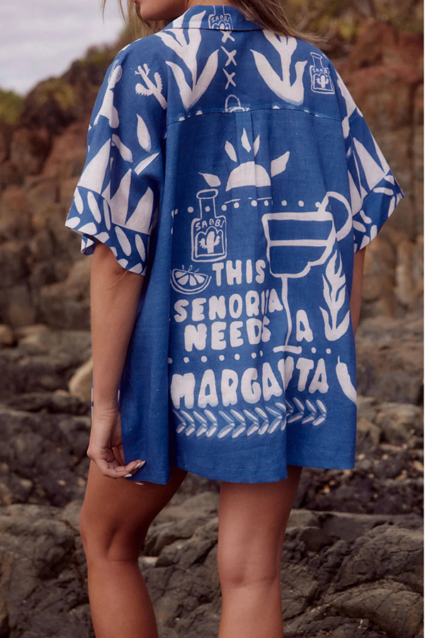 Altos Unique Printed Pocket Shirt and Elastic Waist Shorts Set-tidenox