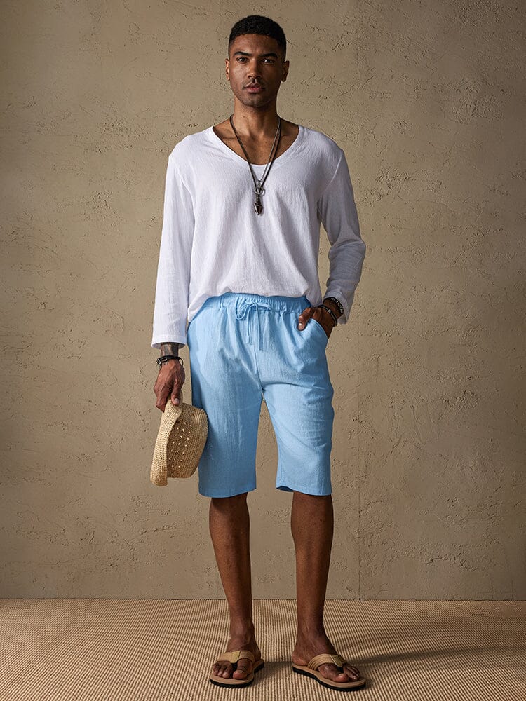 Casual Cotton Drawstring Shorts-tidenox