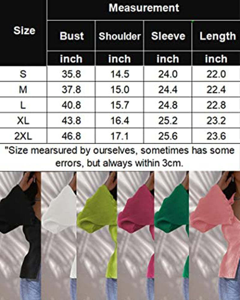 Women's Deep V Neck Shirt Button Front Blouse Bell Long Sleeve Tops - Zeagoo (Us Only)-tidenox