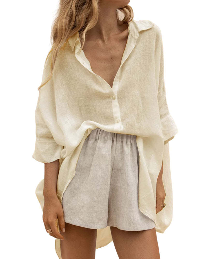 3/4 Sleeve Shirts Button Down Beach Cover Up - Zeagoo (Us Only)-tidenox