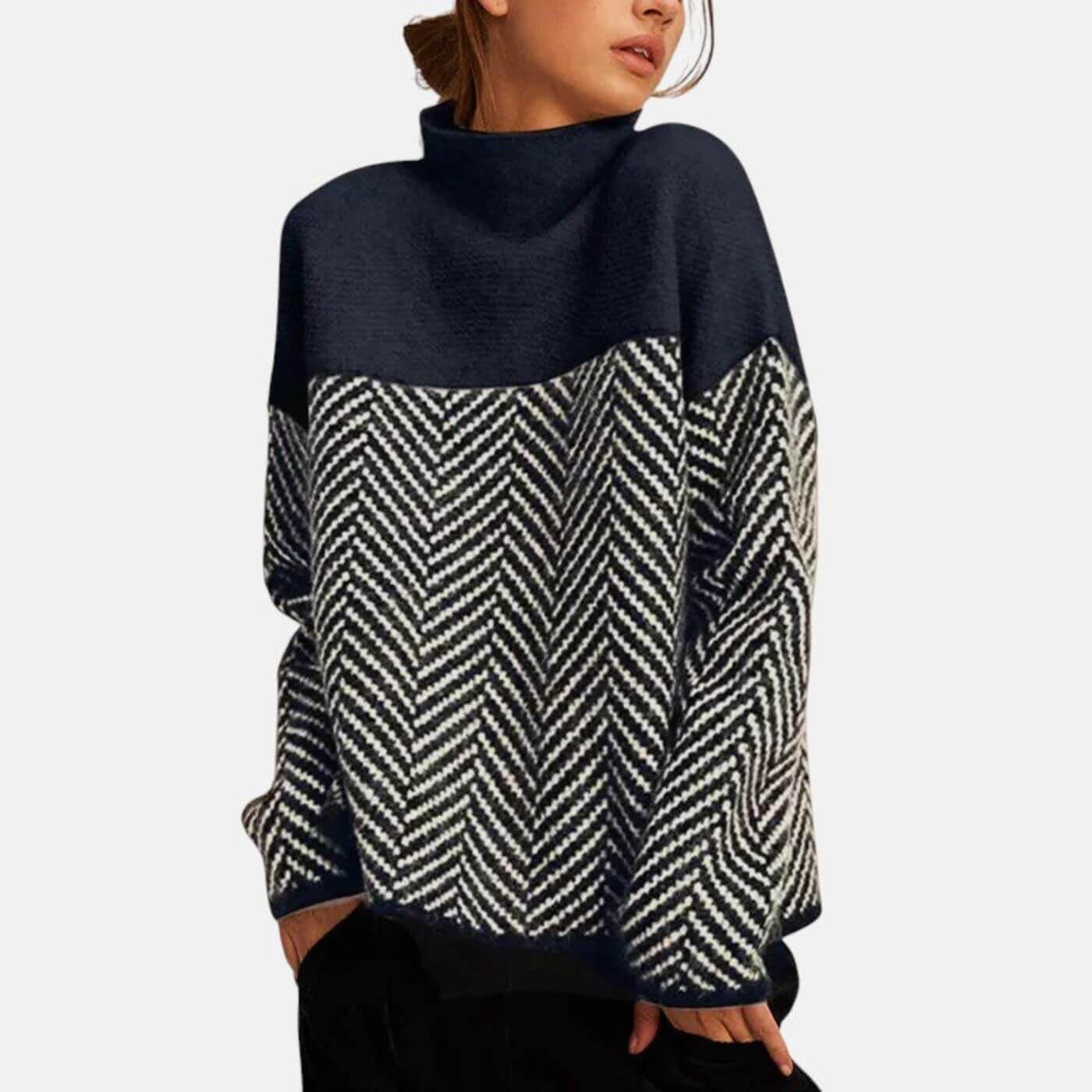 Soft Knit Sweater with Herringbone Pattern