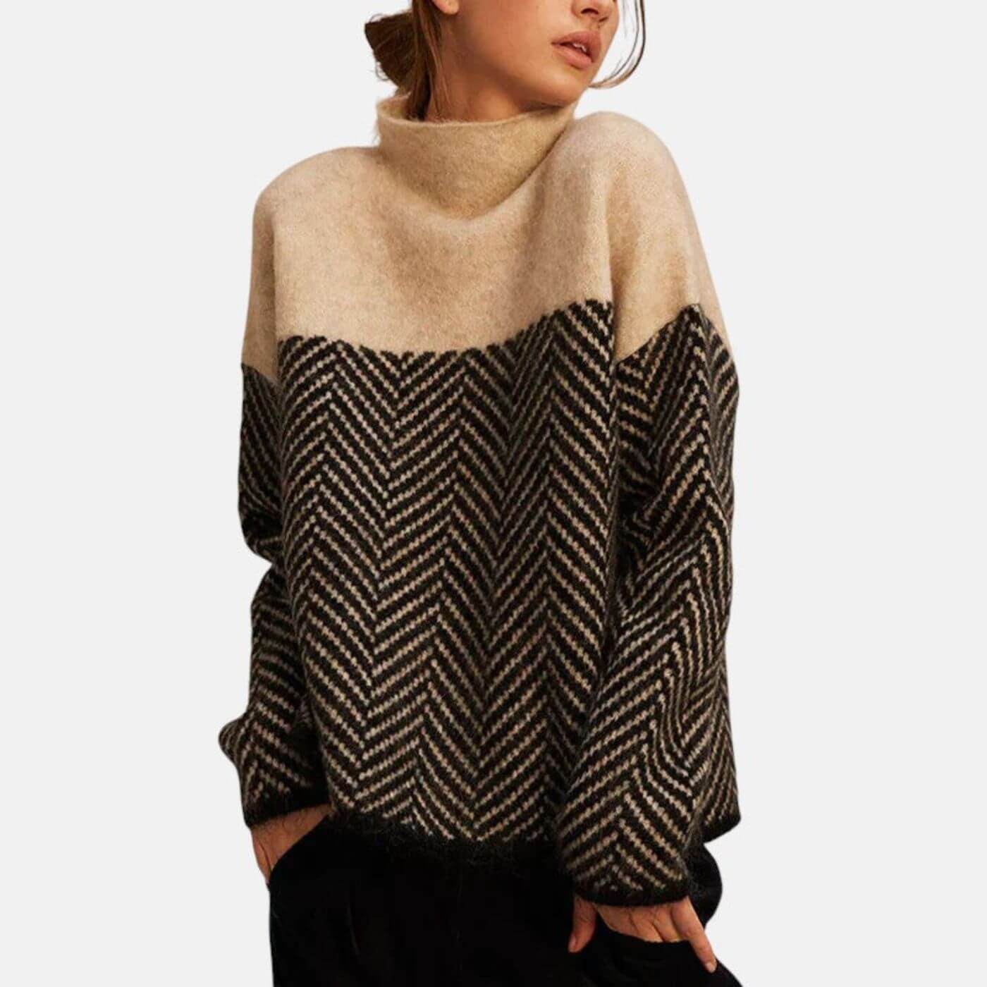 Soft Knit Sweater with Herringbone Pattern
