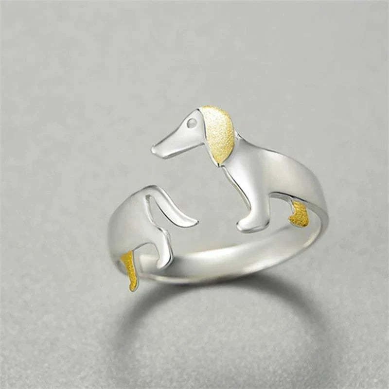 Charming Adjustable Silver Dachshund Ring – Full of Personality-tidenox
