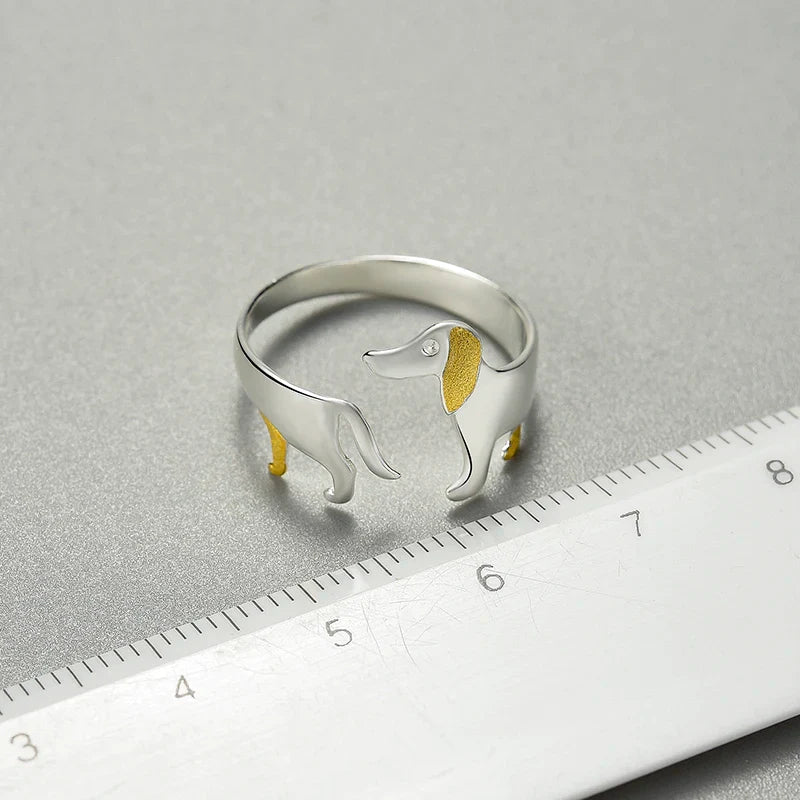 Charming Adjustable Silver Dachshund Ring – Full of Personality-tidenox