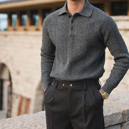 Warm Refined Men's Polo Sweater - Relaxed Cut, Knit, Winter-tidenox