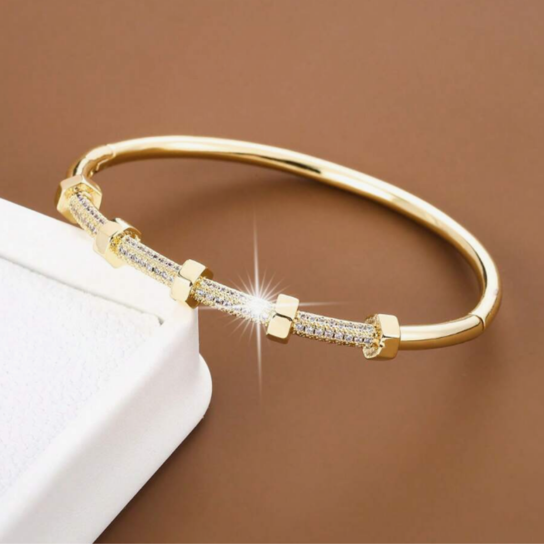 Moissanite-Studded Gold-Plated Bracelet-tidenox
