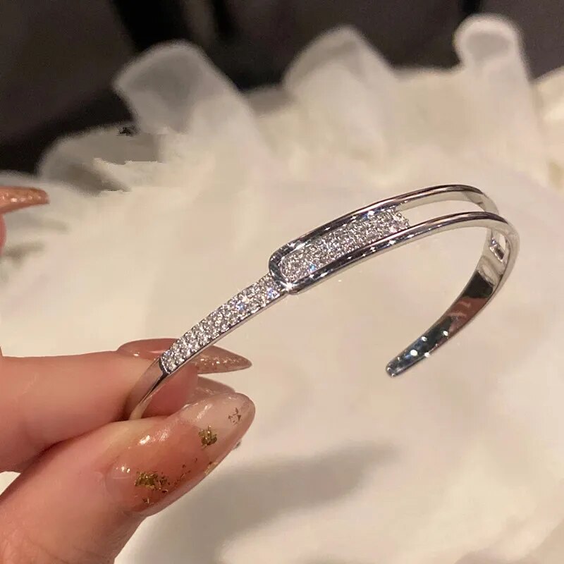 925 Sterling Silver Open Cuff Bracelet with Zirconia – Effortless Elegance and Timeless Sparkle-tidenox