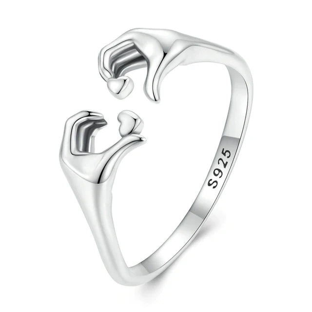 925 Sterling Silver Embracing Love Couple Ring-tidenox