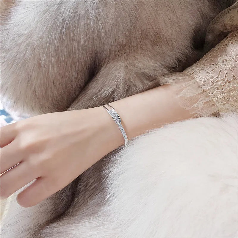 925 Sterling Silver Open Cuff Bracelet with Zirconia – Effortless Elegance and Timeless Sparkle-tidenox