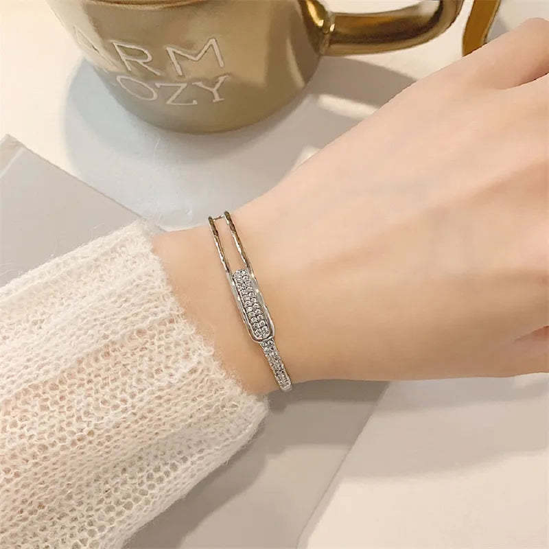 925 Sterling Silver Open Cuff Bracelet with Zirconia – Effortless Elegance and Timeless Sparkle-tidenox