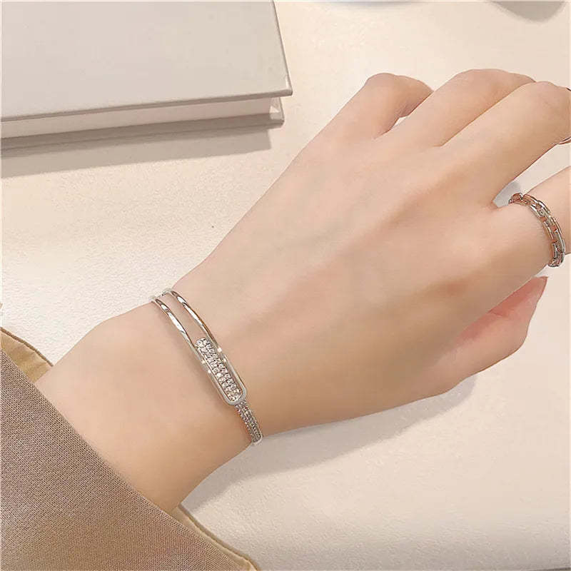 925 Sterling Silver Open Cuff Bracelet with Zirconia – Effortless Elegance and Timeless Sparkle-tidenox