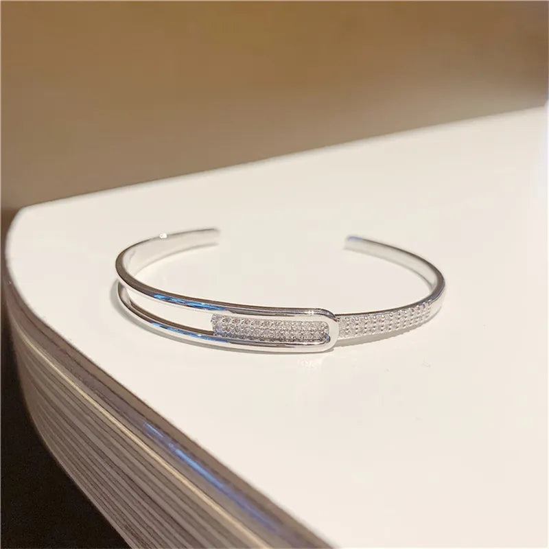 925 Sterling Silver Open Cuff Bracelet with Zirconia – Effortless Elegance and Timeless Sparkle-tidenox