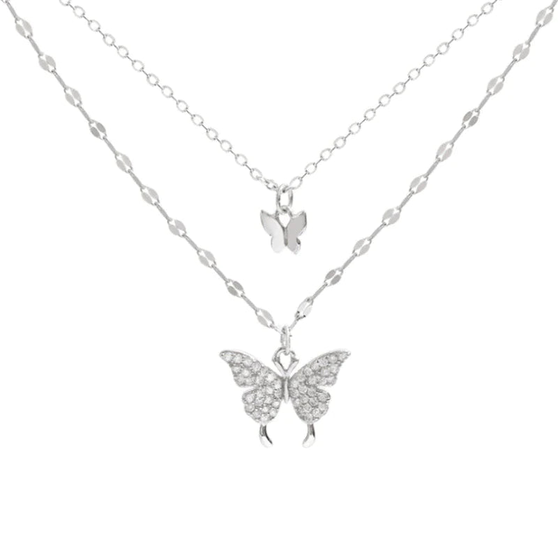 Elegant Silver Necklace Set Featuring a Dazzling Butterfly Design-tidenox
