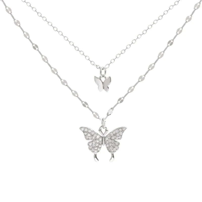 Elegant Silver Necklace Set Featuring a Dazzling Butterfly Design-tidenox