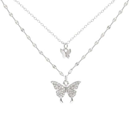 Elegant Silver Necklace Set Featuring a Dazzling Butterfly Design-tidenox