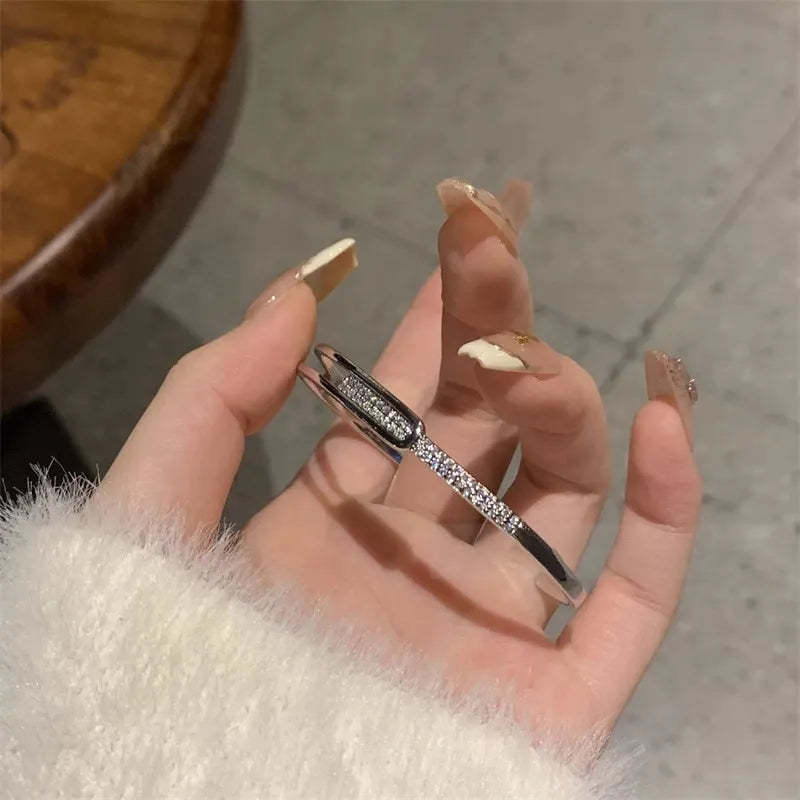 925 Sterling Silver Open Cuff Bracelet with Zirconia – Effortless Elegance and Timeless Sparkle-tidenox