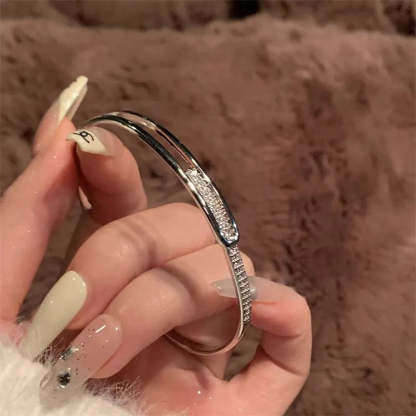 925 Sterling Silver Open Cuff Bracelet with Zirconia – Effortless Elegance and Timeless Sparkle-tidenox