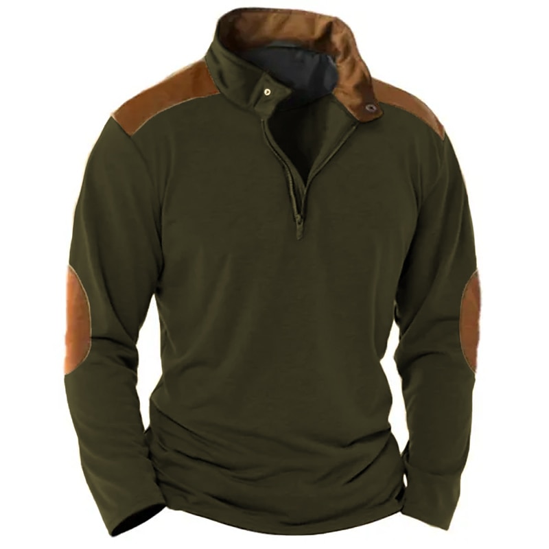 Men's Zip Half Shirt Tee Top Long Sleeve Shirt Fashion Designer Basic-tidenox