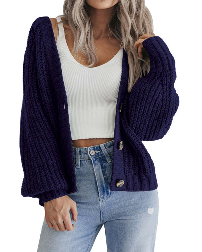 Zeagoo Women's 2023 Fall Chunky Knit Cardigans Open Front Long Sleeve V Neck Button Loose Cardigan Sweaters-tidenox