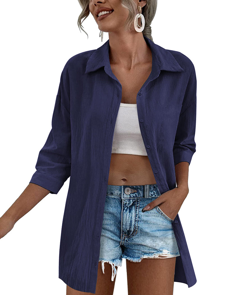 3/4 Sleeve Shirts Button Down Beach Cover Up - Zeagoo (Us Only)-tidenox