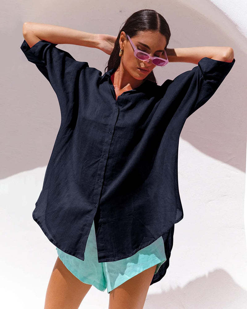 3/4 Sleeve Shirts Button Down Beach Cover Up - Zeagoo (Us Only)-tidenox
