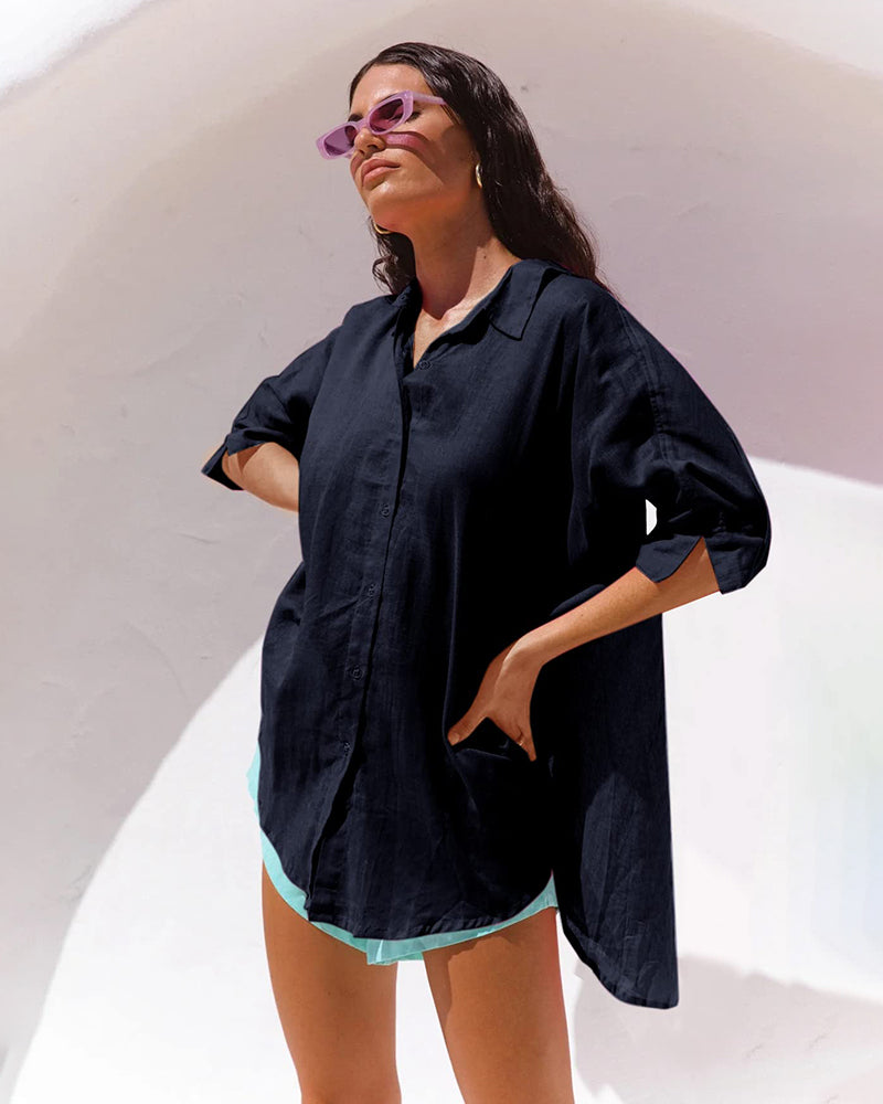 3/4 Sleeve Shirts Button Down Beach Cover Up - Zeagoo (Us Only)-tidenox
