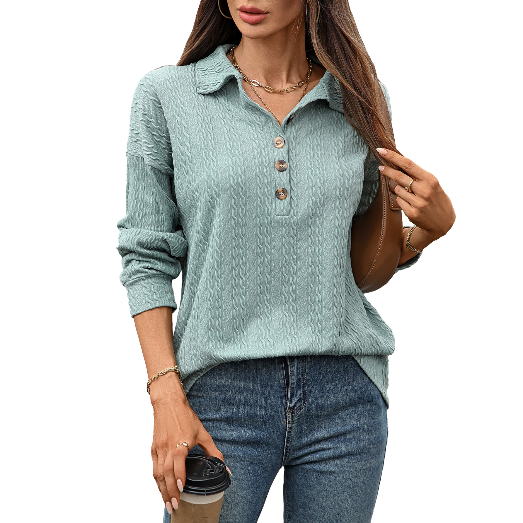 Clearance Sale 🔥 Women's Lapel Button Loose Long-Sleeved Top