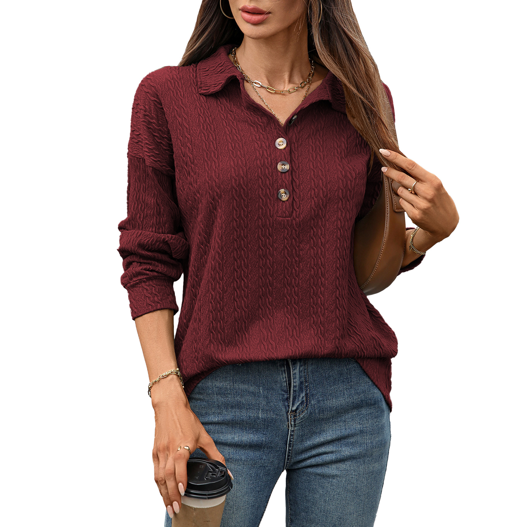 Clearance Sale 🔥 Women's Lapel Button Loose Long-Sleeved Top
