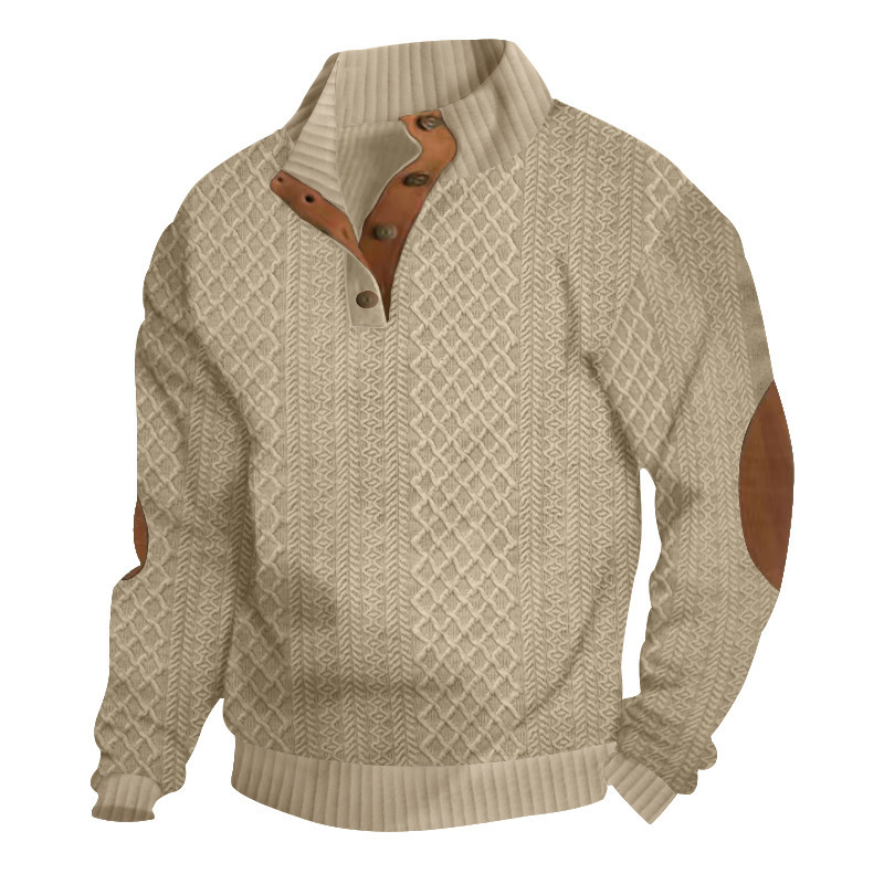 RL Men's Outdoor Casual Button Stand Collar Loose Sweater