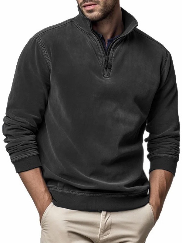 Men's ethnic style printed half-zip plus fleece pure wool sweatshirt-tidenox