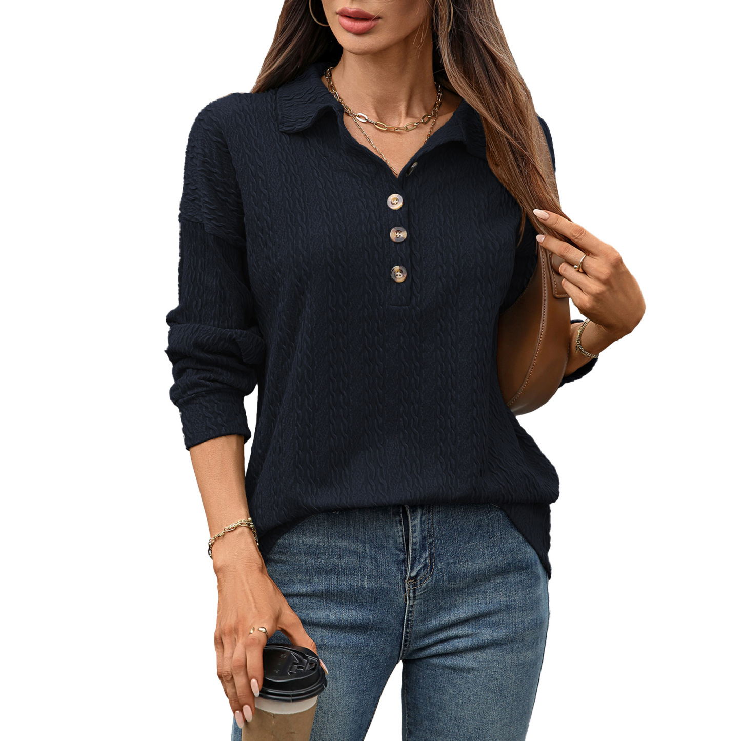 Clearance Sale 🔥 Women's Lapel Button Loose Long-Sleeved Top