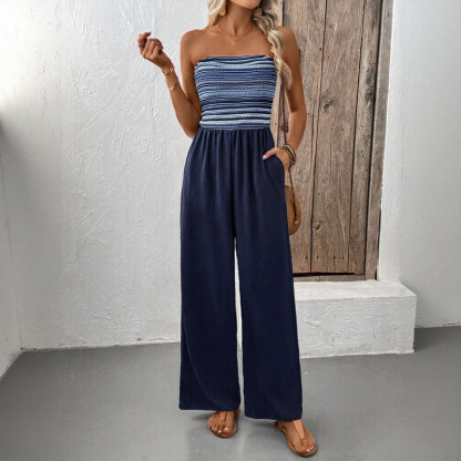 Fashion Bandeau Stripe Print Sleeveless Jumpsuit