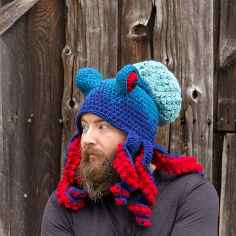 Octopus Pattern Color Block Knitted Hat-tidenox