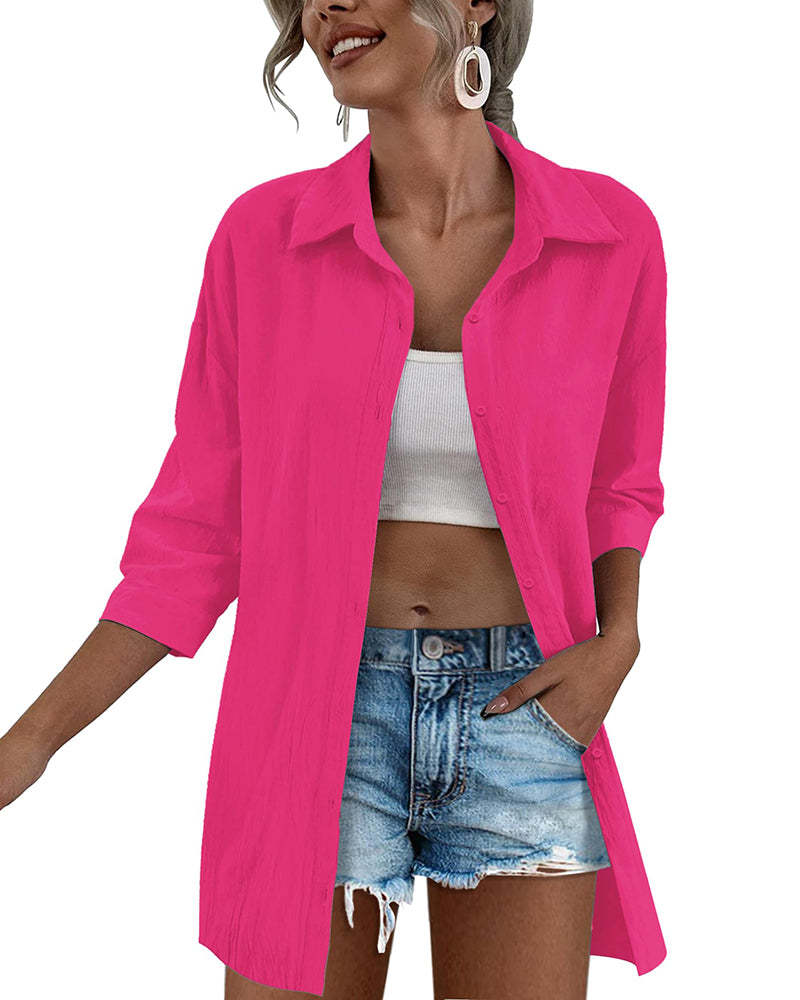 3/4 Sleeve Shirts Button Down Beach Cover Up - Zeagoo (Us Only)-tidenox