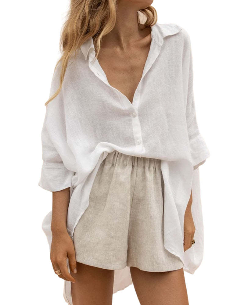 3/4 Sleeve Shirts Button Down Beach Cover Up - Zeagoo (Us Only)-tidenox